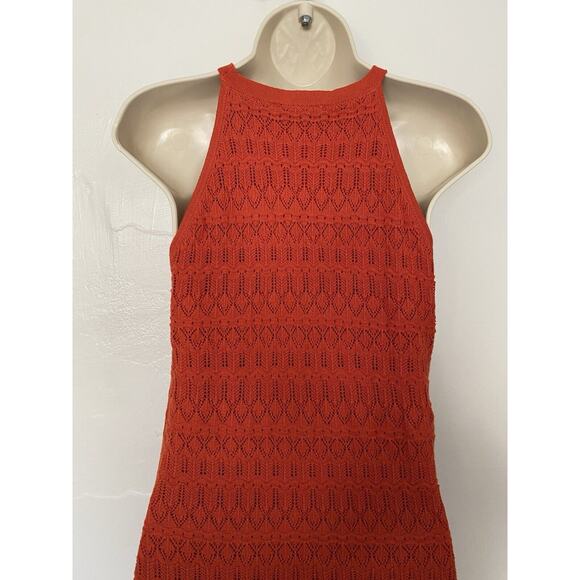 House of Harlow Orange Knit Crochet Sleeveless‎ Midi Dress Womens Sz Small Boho - Picture 6 of 9